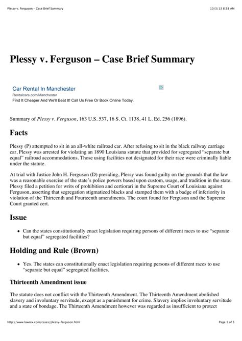 plessy v ferguson case brief.